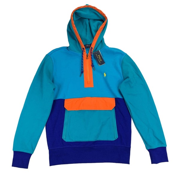 Polo Ralph Lauren Mens Colorblock Double Knit Hoodie Turquoise S Shirts